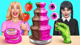 Wednesday vs Barbie Chocolate Fountain Fondue Challenge by Multi DO Challenge