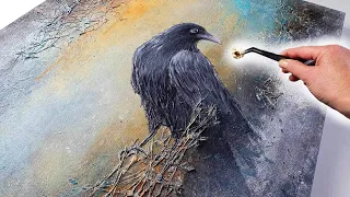 HUGE Mixed Media Raven Art - TEXTURE Techniques! Crazy Results! | AB Creative Tutorial