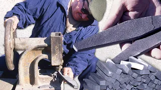 Natural SHARPENING STONES. Artisanal cutting techniques of this black gold in nature