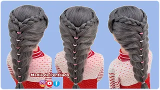 Penteado Fácil Trança com Elásticos 😍| Easy Braid Hairstyle with Rubber Bands for Girls 🥰