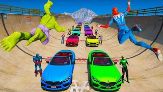 Cars Bicycles and SUVs GTA V MODS Double Challenge Spiderman and Heroes BaseJumping