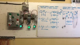 Start stop station motor control , 3 motors sequence start with two timers OMRON on delay.