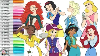 Disney Princess Coloring Book Compilation Ariel Merida Jasmine Cinderella Tiana Elsa Rapunzel Snow