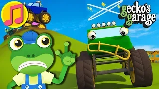 Five Little Monster Trucks | Nursery Rhymes For Kids | Gecko's Garage | Five Little Monkeys Song