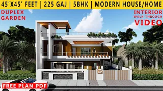 45'X45' FEET MODERN HOUSE PLAN | 5BHK BUNGALOW | 225 GAJ | 2025 SQFT | HOME DESIGN | DUPLEX #PLAN