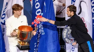 Daniil Medvedev hides his plushie inside Jannik Sinner's winner's trophy during China Open final ...