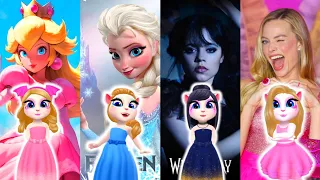 My talking angela 2 Princess Peach VS Elsa Frozen VS Wednesday Addams VS Barbie