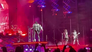 Gene Simmons of Kiss almost falls off the stage