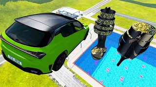 Car Jumps Over High Heels With Cars - BeamNG drive