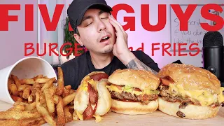 FIVE GUYS DOUBLE BURGER + CHEESE DOG + CAJUN FRIES | SAVAGE MUKBANG