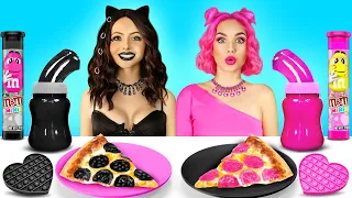 Chocolate Vs Black VS Pink Food Challenge! Eating 1 Color Food & Sweets 24 Hours by RATATA CHALLENGE