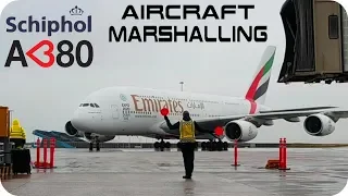 Emirates Airbus A380 Aircraft Marshalling Parking - Schiphol Airport Special HD