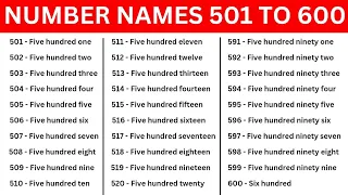 501 to 600 number names | number in words 501 to 600 with spelling in english | 501 to 600