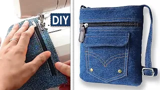DIY JEANS CROSSBODY BAG SIMPLE RECYCLE | Small Woman Purse From Old Jeans