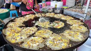 Grandpa Cooking a Mussel Omelette on The Biggest Iron Plate - Thai Street Food