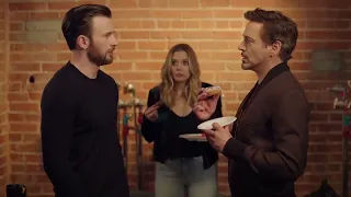 Chris Evans Robert Downey Jr  Elizabeth Olsen   Tony Steals The Last Donut comedy #Aroundtheworld