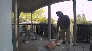 Man Kicks Food in Frustration After Dropping it on Porch Stairs - 1117397