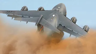 US Gigantic C-17 Plane Takes Off at Full Throttle in Middle of the Desert
