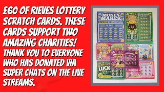 Mix of scratch tickets from Rieves Lottery. £60 worth of cards for you to enjoy