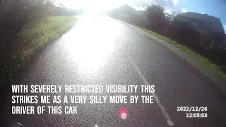 Bright sunlight limits vision yet car pulls out right in front of me!