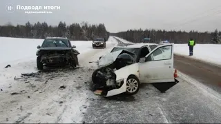 21.02.2021г - ДТП на трассе Р-21 Кола. Столкнулись встречные автомобили Лада Приора и Nissan Terrano