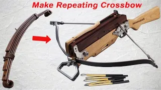 DIY: Make Repeating Crossbow from old rusty leafspring | turn rusty leafspring into steel crossbow