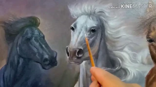 #Draw8#horse #วาดรูปม้า 8 ตัว สีน้ำมันบนผืนผ้าใบ