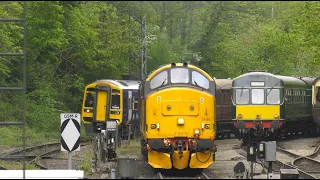 NYMR - Class 158, Class 37 and Class 101 pass one another at the north end of Grosmont