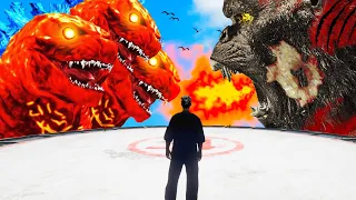 ZOMBIE KING KONG vs 3 HEADED FIRE GODZILLA in GTA 5.. (EPIC BATTLE)