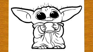 HOW TO DRAW BABY YODA FROM THE MANDALORIAN | Easy drawings