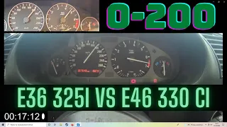 BMW E36 325i 192PS vs BMW E46 330ci 231PS 🔥 0-200 Acceleration! Which is faster, E36 325i or 330ci??