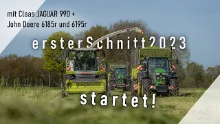 Der erste Schnitt geht los! | Grashäckseln mit Claas Jaguar 990+John Deere 6185+195R| Landwirtschaft