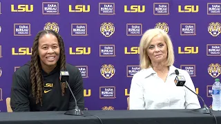 LSU head coach Kim Mulkey welcomes new assistant coach Seimone Augustus to the team