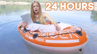 Surviving 24 HOURS Overnight ON A LAKE Challenge!