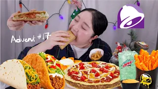 Taco Bell mukbang burrito, chalulu, taco, fries, pizza #adventmukbang #tacobell