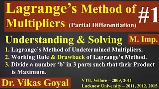 Lagrange Method of Multipliers #1 in Hindi (M.imp) | Maxima & Minima | Partial Differentiation