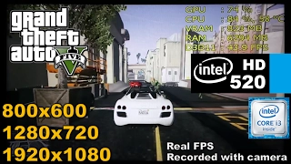 Intel HD 520 | GTA 5 / V [i3 6100u] 800x600, 720p, 1080p VERY LOW / No Shadows