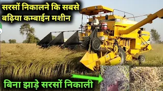 सरसों कम्बाईन मशीन || कम्बाईन से सरसों निकाली || mustard harvesting by combine || सरसों कि मशीन