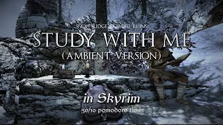 Study with Me in Skyrim | Ambient | Snowy Nordic Ruins | 50/10 Pomodoro Timer [3hr] [4K]