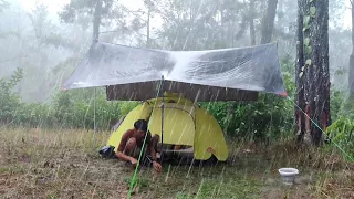 AMAZING RAIN❗RELAXING CAMPING IN REAL HEAVY RAINSTORM AND THUNDER • REAL LONG HEAVY RAIN IN CAMPING