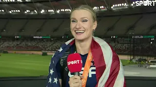 Katie Moon after sharing the Gold Medal in the World Pole Vault Final!