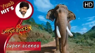 Yash Kannada Scenes | Yash is attacked by Kalinga Elephant | Gajakessari Kannada Movie