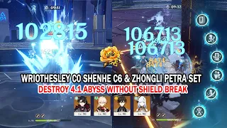 Wriothesley C0 Shenhe C6 & Zhongli Petra Set Mono Cryo Destroy 4.1 Abyss Without Shield Break
