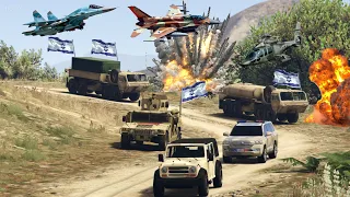 Irani Fighter Jets, War Helicopters & Drones Attack the Israeli Army Supply Convoy  in Gaza - GTA 5