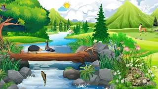 Background Animasi Bergerak || Pemandangan Sungai dan Gunung 1