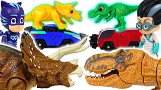 PJ Masks's Dino Mecard capture car transforming giant dinosaur battle! - DuDuPopTOY