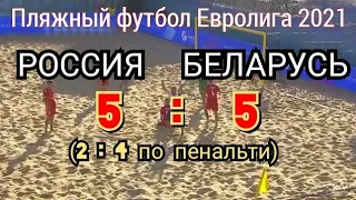 Россия × Белоруссия. 5:5 (2:4 по пен) Пляжный футбол. Евролига-2021. Суперфинал.