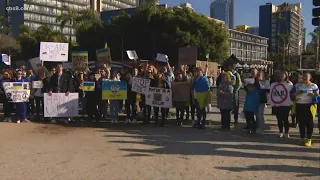 Ukrainians living in San Diego protest the Russian attack on Ukraine