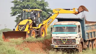 JCB 3dx Backhoe Loading Mud with Tata 2518 Ex Truck and Tata LPK Tipper Truck