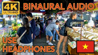 Da Nang Night Market Vietnam Walking Tour Binaural Audio Son Tra Asia in 4K 60FPS ASMR HQ Sound